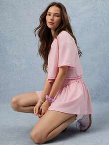 WESTFADE 女士迷你运动裙，V 腰设计，撞色缝线 - 粉色 - 查看 7