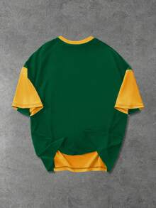 PAVTROS Kaos Pria Kasual Olahraga Motif Huruf Grafis Blok Warna Leher Bulat Lengan Pendek, Sepak Bola Musim Panas - Hijau - View 2