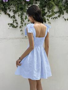 SHEIN Vestido casual minimalista y cómodo con lazo en la cintura para adolescentes - Azul - Ver 2