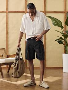 SWAVVY Men's Fashionable Casual Knee-Length Shorts - Black - View 8