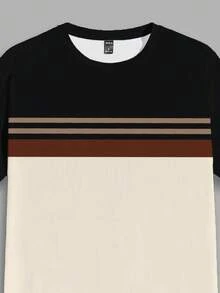 Manfinity Homme Men's Striped Crew Neck Short Sleeve Casual T-Shirt, Summer - Multicolor - View 3