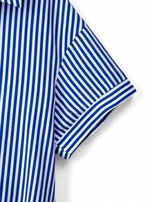 GlowEve CURVE Plus Size Striped Turndown Collar Short Sleeve Shirt & Pleated Loose Wide Leg Shorts 2 Pieces Set, Casual Everyday Outfit - Multicolor - View 3