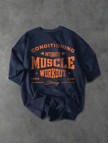 Sport MetroGents Men's Round Neck Short Sleeve Letter Print Casual Sports T-Shirt Tank Top, Summer - Navy Blue - View 2