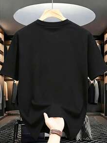 Manfinity Dauomo Herren Standard Rundhals Kurzarm Casual T-Shirt für den täglichen Sommertragen - Schwarz - Übersicht 2