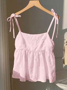 Comfortcana 2026新款时尚粉色编织吊带背心，女士夏季上衣，派对上衣，沙滩罩衫，优雅女士度假装，休闲女士上衣，Y2K风格上衣，2000年代粉色上衣，女士度假套装，美式休闲装，情人节，狂欢节，居家服，海滩，夏季假日，女士春假，女士春假，毕业典礼，婚礼派对，优雅假日，休闲女士海滩度假，女士夏季假日上衣，粉色刺绣纹理度假装 - 粉色 - 查看 3