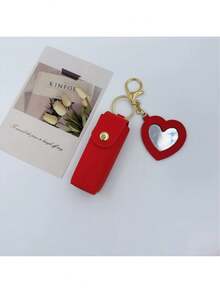 Mini Lipstick Pouch With Mirror, Portable PU Lipstick Case With Keychain, Mini Makeup Bag, Cosmetic Organizer, Lipstick Holder, Lipstick Organizer, Lipstick Pouch, Lipstick Case, Travel Essential, Women's Gift, Girl's Gift, Mother's Gift, Thanksgiving Gift, Valentine's Day Gift, Women's Gift, Girl's Gift, Girlfriend Gift, Travel Essential Accessory, Outdoor Office, Back-To-School Season. - Multicolor - View 7