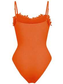 Rometta Plus Size Summer Solid Color Patchwork Lace Bodysuit - Burnt Orange - View 2