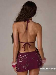 SHEIN BAE Damen Strass-Dekor geknoteter Lässig Sarong Rock für den Sommer - Bordeaux - Übersicht 5
