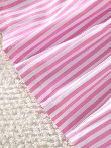 SHEIN Cute Summer Light Pink & White Striped Sleeveless Strappy Dress For Newborn Girls Decorated With 3D Bow A-Line Flared Birthday Skirt 0-9 Years Old - Pink - View 8