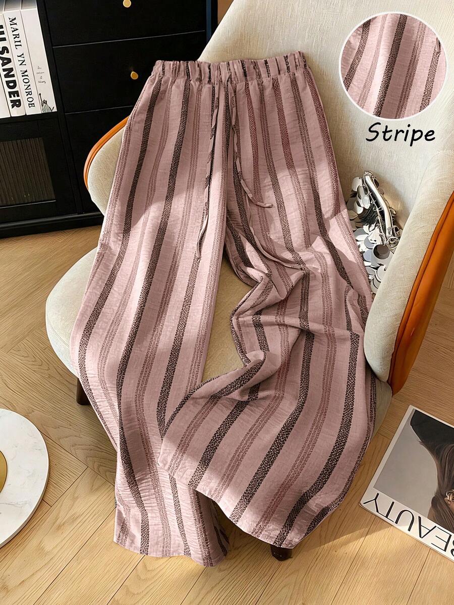 Franclia Loose Casual Slimming Summer New Elastic Waist Lightweight Striped Women's Spring/Summer Sweatpants - Pink - View 1
