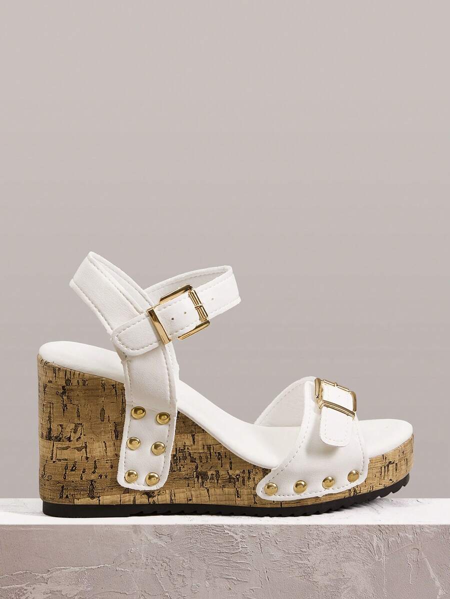 Styleloop Europäischer & amerikanischer Stil braune High Heel Sandalen, Sommer offene Zehe Spitze Hohlmuster Urlaubs Pantoffeln, Slides Outdoor Keilplattform Sandalen für Frauen Frühlingssschuhe Frühlingsferien Ostern - Weiß + Sandalen - View 1