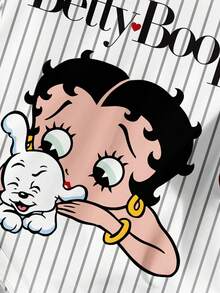 Attitoon Betty Boop x SHEIN Betty联名款休闲简约圆领短袖条纹世界杯图案英文字母宽松T恤，女款，时尚，Y2K风格 - 彩色 - 查看 15