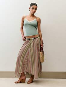 Nöista 条纹中长裙，采用轻盈透气的面料，垂坠感好，配有舒适的松紧腰带。非常适合泳池边休闲、海滩早午餐、轻松的夏日旅行、音乐节、春季、泳池边造型、假日和度假穿搭。 - 粉色 - 查看 5