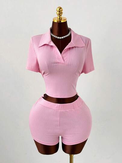 Sunspun Bộ đồ thể thao cỡ lớn gồm áo thun cổ polo và quần short (2 món)