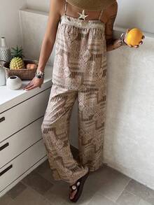 DAZY Jumpsuit Wanita Kasual Tropis Longgar dengan Tali Bahu Tipis, Set Dua Potong Bergaya Vintage, Cocok untuk Musim Semi dan Musim Panas, Liburan Pantai, Warna Hijau Zaitun - MultiWarna - View 3