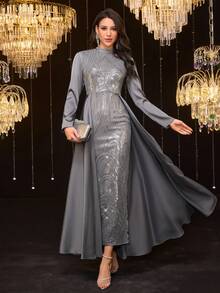 Modelyn Đầm dài dự tiệc sequin thanh lịch dành cho nữ - Xám - Xem 5