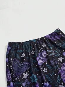 ROMWE Fairycore Plus Size Women's Floral & Plant Print A-Line Mesh Skirt, Nature Inspired - Black - View 3