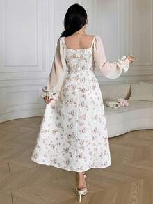Vestido de mujer con mangas abullonadas y estampado elegante - Rosa - Ver 6