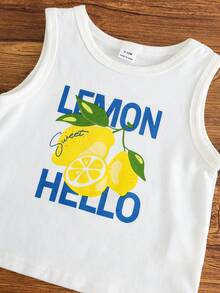 Cozy Pixies 3件套男女宝宝休闲度假可爱热带柠檬印花无袖针织上衣、短裤和遮阳帽套装，春夏宝宝服装套装 - 彩色 - 查看 3