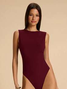 Mono de mujer de unicolor casual con espalda descubierta, decoración de cadena metálica en el cuello, adecuado para playa, vacaciones, resort, trabajo casual, viajes, salidas de ocio, mono marrón, mono elegante y sexy con espalda descubierta - Burdeos - Ver 4