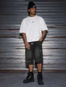AXEPEAK Men's Casual Rhinestone Embellished Round Neck Short Sleeve T-Shirt, Summer - White - View 5