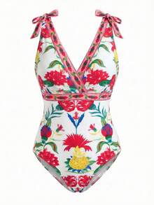 Swim Oasis Bộ đồ bơi 2 mảnh cỡ lớn dành cho nữ, hàng mới về năm 2026, họa tiết hoa, thời trang, kiểu dáng ôm sát, thắt nơ, thích hợp cho kỳ nghỉ, kèm chân váy ngắn in họa tiết đồng bộ, trang phục cao cấp. - Nhiều màu - Xem 6