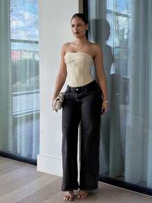 leahseptember Áo crop top thời trang bó sát màu trơn mùa hè cho nữ - Màu be - Xem 3