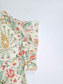 SHEIN Franclia Áo kiểu nữ cổ chữ V tay ngắn, họa tiết hoa, phong cách lãng mạn cho kỳ nghỉ. - Nhiều màu - Xem 4