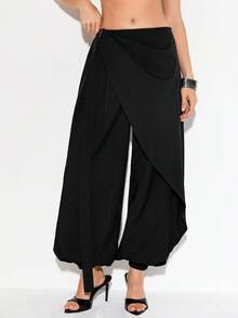 SHEIN Aveloria GENKIRA Solid Color Pleated Loose Casual Girlisim Everyday Pants Golf Pastal Autumn - Black - View 4
