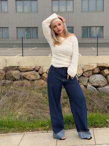 Jeta Ari 女士休闲新款时尚经典蓝色直筒牛仔裤，带口袋 - 寶藍色 - 查看 6