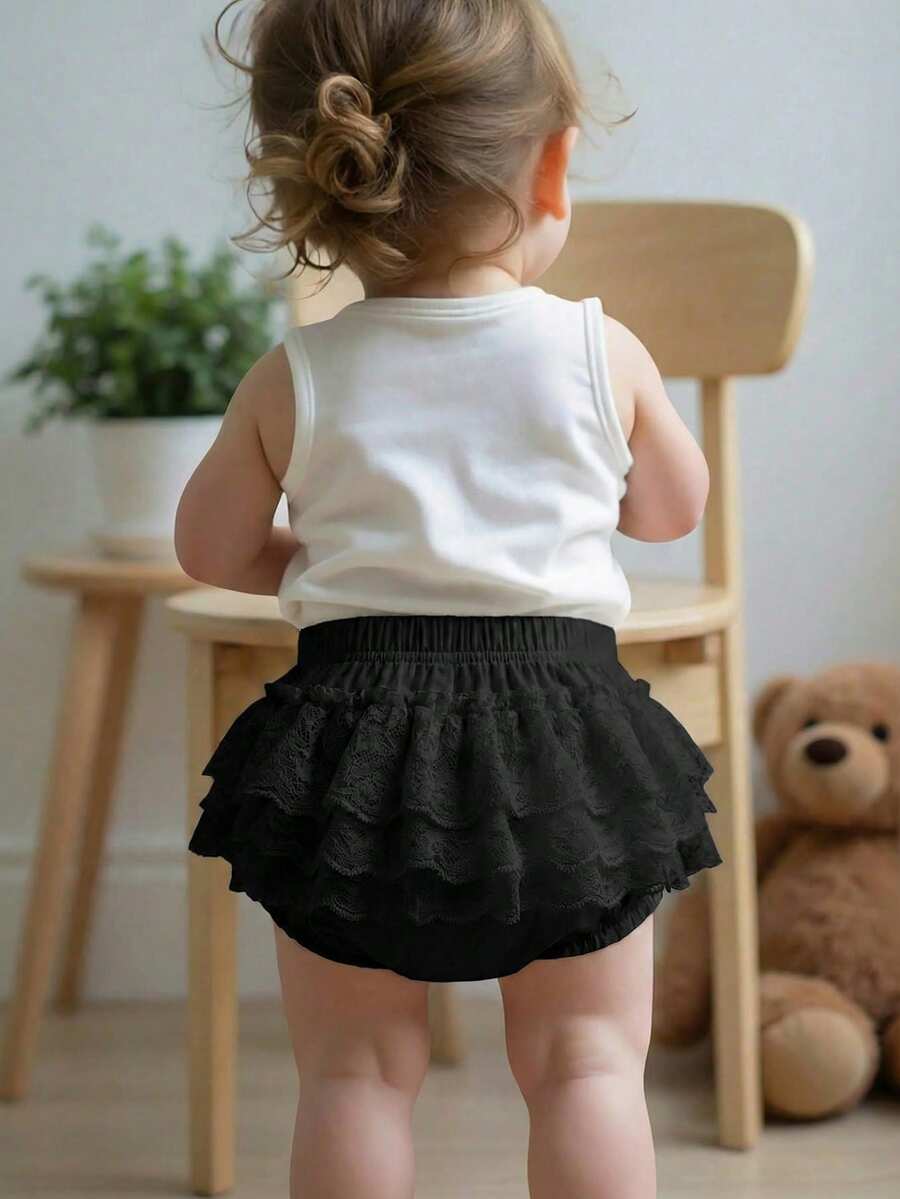 Quần short ren cho bé gái, trang phục mùa hè thời trang. - màu đen - Xem 1