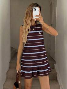 Easowa Đầm ngắn nữ phong cách retro phối màu kẻ sọc in hoa, thích hợp cho mùa xuân/hè, đi chơi, đi làm, dự đám cưới, tiệc tùng, phong cách bohemian, thanh lịch và lãng mạn. - Nhiều màu - Xem 6