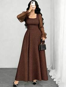 Modelyn Đầm dài nữ tối giản, họa tiết chấm bi đen, cổ vuông, tay phồng, kiểu dáng thời trang, thích hợp cho kỳ nghỉ hè và mặc hàng ngày, phù hợp cho nữ đi nghỉ mát và mặc thường ngày. - Nhiều màu - Xem 3