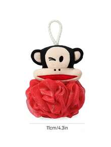 Paul Frank X SHEIN 1個可愛猴子洗澡球，精美刺繡，超柔軟發泡網洗澡用，附掛繩，紅色洗澡球 - 大嘴猴 - 查看 3