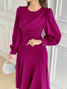 Modelyn Women Mid-Calf Length Casual Dress, Minimalist & Fashionable For Everyday Wear Long Evening Dresses - Hot Pink - View 4