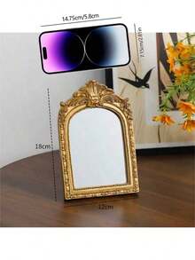 1 PC Classical Baroque Style Arched Carved Mirror, Home Living Room, Bedroom, Desktop, High-End Sense, Photo Frame Decoration Ornament - One Size - View 8