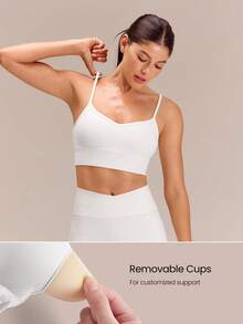 Featherfit™ Heart-Shaped U Back Adjustable To The Studio Sports Bra Low Impact Yoga Pilates Studio Spring Summer - White - View 4