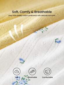 LUVLETTE 3条装柔软纯棉基础款印花蕾丝边中腰三角裤（白色） - 彩色 - 查看 9