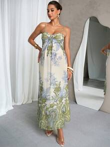 MaterniChic Floral Print Casual Vacation Maternity Slip Dress For Summer Elegant Outfits Luxury Evening Photoshoot Baby Shower Wedding Guest Light Blue - Multicolor - View 6