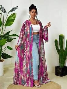 Maweii 2025 New Plus Size Women's Leopard Print Long Lightweight Elegant Jacket, Spring/Summer Outerwear Fall - Multicolor - View 5