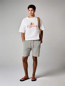Cherry Print Summer Script Short Sleeve Crew Neck Regular Fit Tee Casual Graphic Design Fruit Motif Everyday Wear - White - View 6