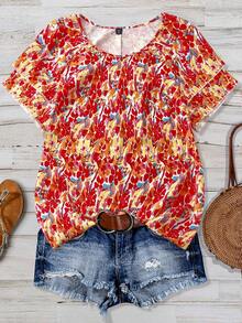 Linhara Plus Size Women Floral Print Romantic Versatile Daily Commute Shirt, Suitable For Spring/Summer - Multicolor - View 1