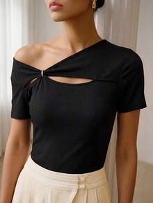 ZEYLAH Asymmetrisches T-shirt Mit Ausgeschnittenem Hals Für Damen - Schwarz - Übersicht 3