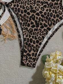 Soleia Plus Size Leopard Print Backless Halter One Piece Swimsuit - Multicolor - View 6