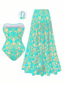 Swim Oasis Plus Size Women's Casual Beach Holiday High-End Printed Adjustable Strap Tankini Two Pieces Swimsuit - Multicolor - View 2