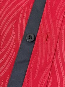 Manfinity Mode Kemeja Formal Pria Merah Musim Gugur Elegan Motif Bunga untuk Pesta Ulang Tahun, Fashion Kasual Bisnis, Kerja Harian, Kerah Tegak, Kancing, Lengan Panjang, Cocok untuk Pernikahan - Merah - View 4