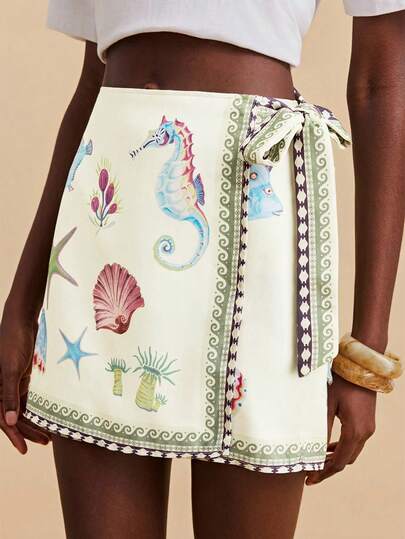 Travachic Women's Ocean Creature Print Vacation Side Tie Skirt
