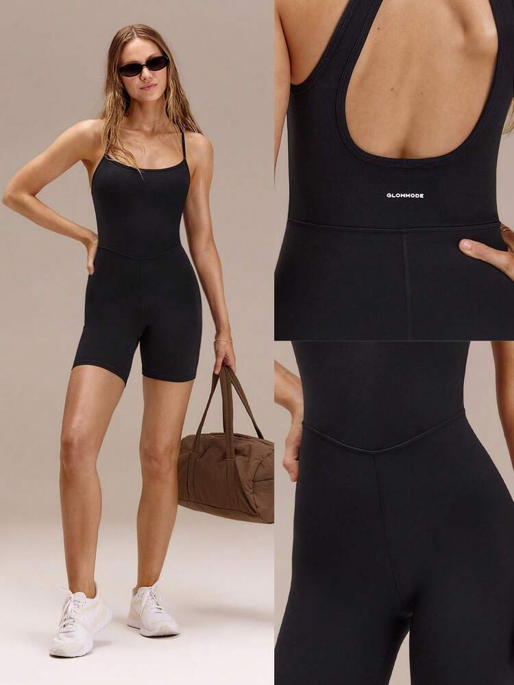 6" FeatherFit™ Flex & Go Buttery-Soft Tummy Control 2.0 Back Cutout Removable Cups Romper Yoga Pilates Gym Training Studio Daily Active Wear