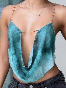 leahseptember 女士夏季性感露背交叉扎染吊带背心/女士夏季服装/女士度假服装/露脐上衣/吊带背心/沙滩装 - 綠色 - 查看 3