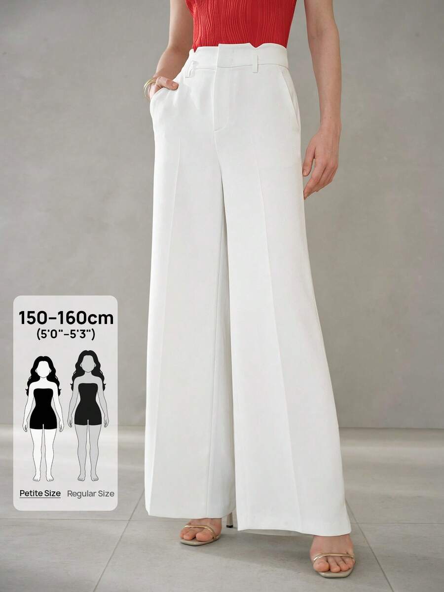 MOTF Petite Quần tây nữ ống rộng màu trắng, kiểu dáng tối giản, có chi tiết ly ép eo, thích hợp mặc đi làm. - trắng - Xem 1